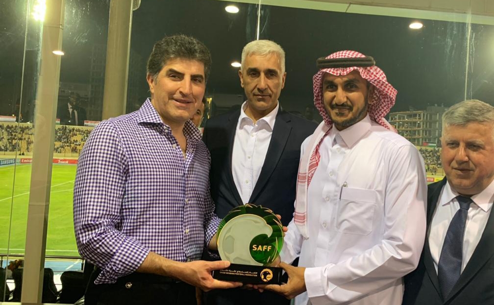 President of the Kurdistan Region Nechirvan Barzani duirng the football match between Kuwait and Saudi Arabia in Erbil, Aug. 4, 2019. (Photo: Kurdistan Region Presidency)